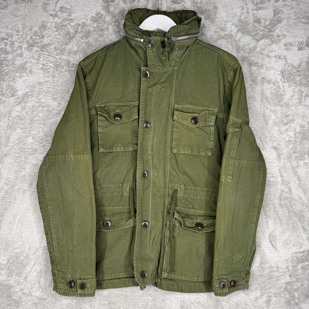 J.Crew M-65 Field Jacket Mens Small Olive Green Military Mechanic NX-631 Hooded